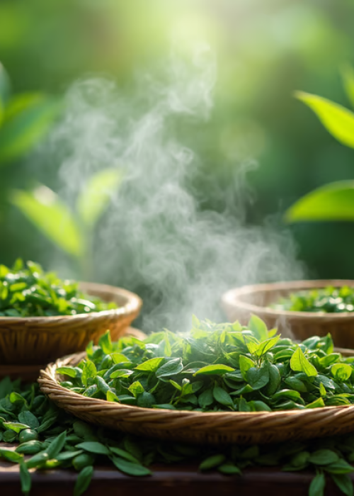 japanese tea farmer steaming fresh green tea leaves with bamboo baskets and clouds of steam lush gr 22hdsb5i4dkt6qzjkzq0 0 mp8W81WKXLU46NyM